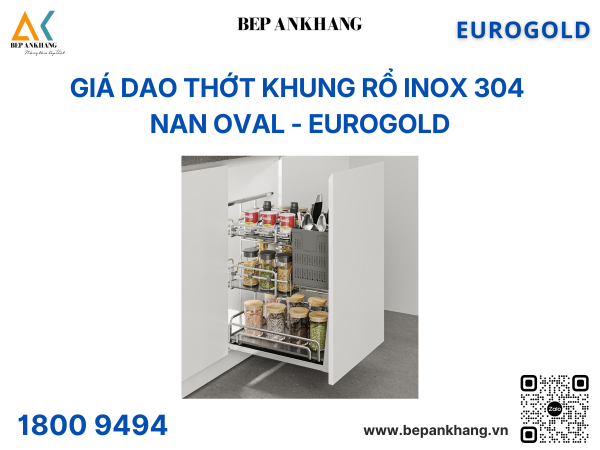 Giá dao thớt khung rổ inox 304, ray giảm chấn nan Oval EPV2035F (EPO4335VX)- Eurogold